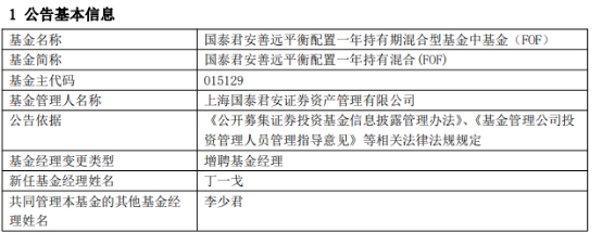 国泰君安善远平衡配置一年持有混合增聘丁一戈