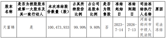 天音控股控股股东一致行动人所持公司9.8%股份被冻结