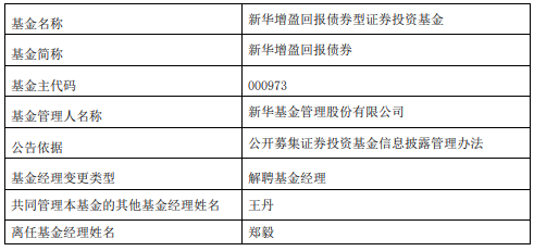 郑毅离任新华基金旗下3只基金