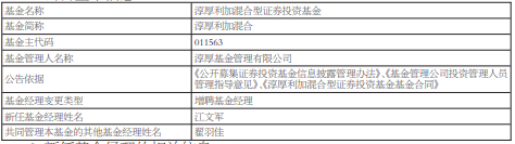 淳厚利加混合增聘基金经理江文军