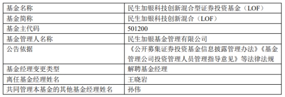 民生加银基金王晓岩离任2只混基 去年均跌40%