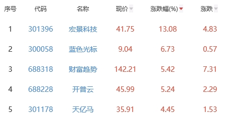 ChatGPT概念板块涨0.11% 宏景科技涨13.08%居首