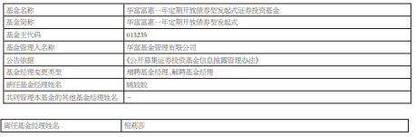 华富富惠一年定开债增聘姚姣姣 倪莉莎离任