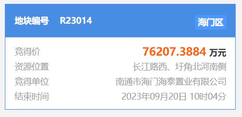 楼面价9924元/㎡！南通又一宗优质宅地落锤