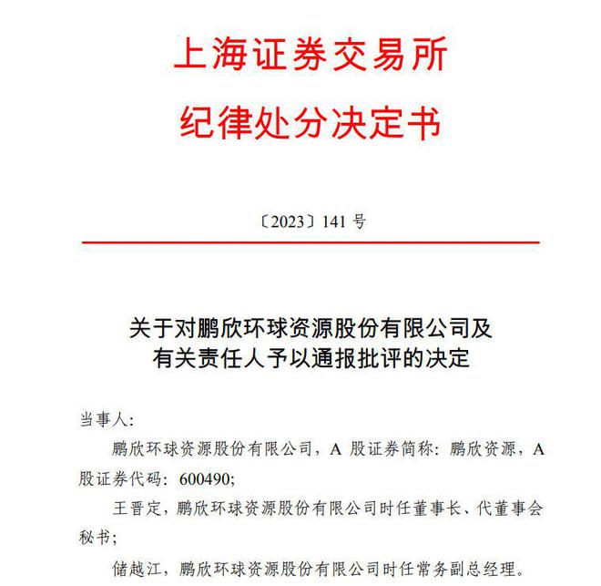 V观财报｜鹏欣资源及时任董事长等被通报批评：子公司铜矿被侵占转移未及时信披