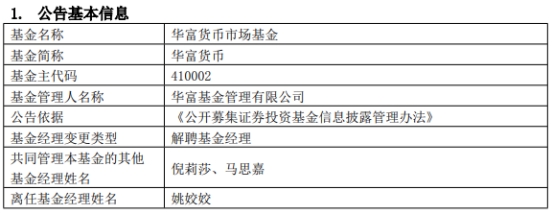 姚姣姣离任华富货币