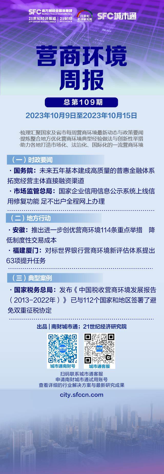 营商环境周报（第108期）｜未来五年基本建成高质量的普惠金融体系 国家企业信用信息公示系统上线信用修复功能