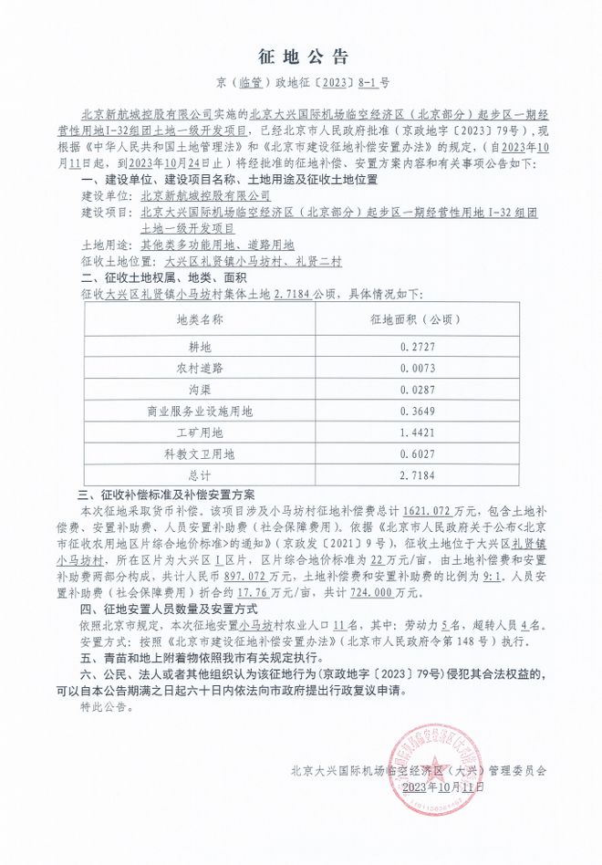 大兴发布多条土地征收启动公告、补偿安置公告