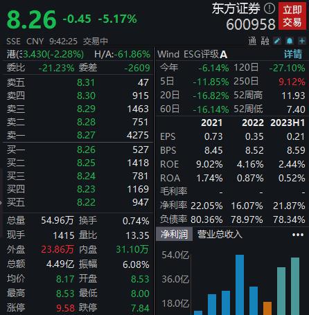 东方证券一度跌超8%，入股浙江国祥等相关事项列入核查范围