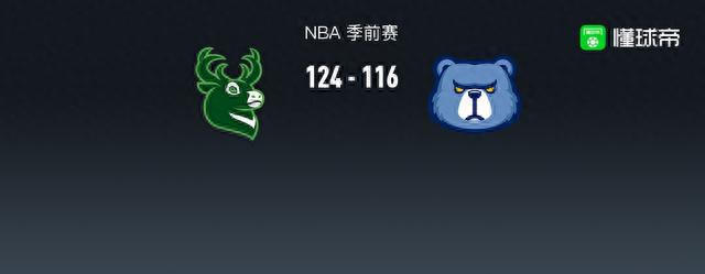 NBA雄鹿124-116灰熊，扬尼斯-阿德托昆博26+7+4