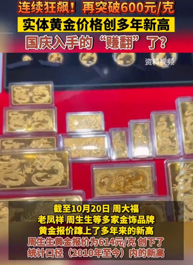 大反转，金价又涨回来了！再破600元大关！国庆有人一口气买走百万元金条，这下“赚翻”了？