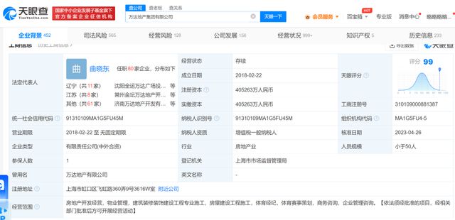 万达地产新增一则被执行人信息，执行标的601万