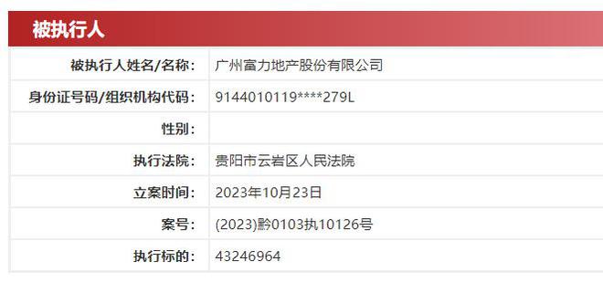 富力地产被执行超4324万，刚坦陈“老赖”身份