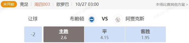 周四解析两场欧罗巴 布赖顿主场迎战阿贾克斯