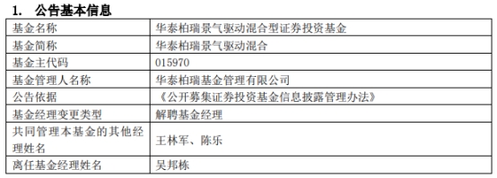 吴邦栋离任华泰柏瑞景气驱动混合