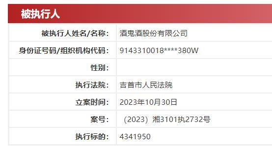 酒鬼酒被执行434.20万，前三季净利腰斩