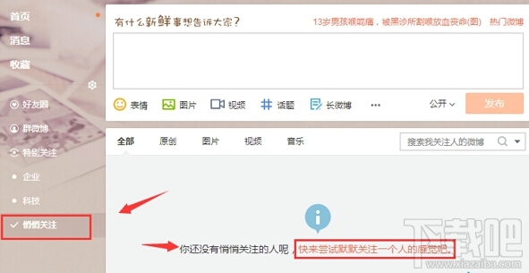 新浪微博怎么设置悄悄关注